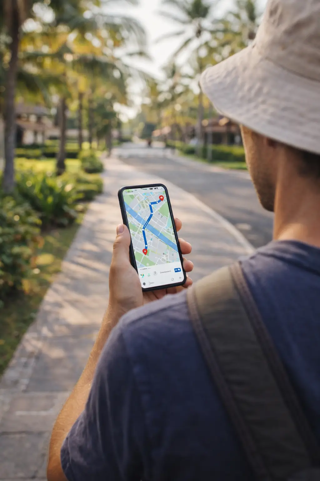 Using Google Maps to Navigate Around Nusa Dua Tourist using Google Maps for navigation in Nusa Dua, Bali