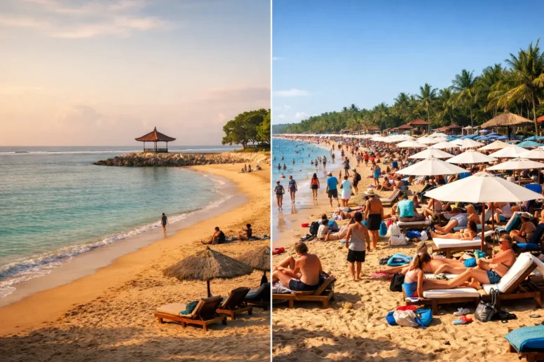best time to visit bali crowded vs quiet beach comparison nusa dua